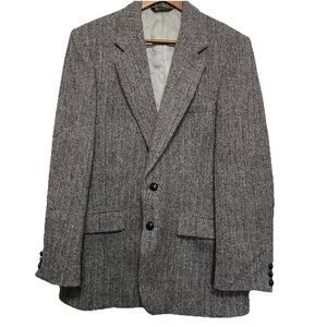 VTG Harris Tweed Sport‎ Coat Blazer Jacket Size 41 Gray Herringbone Wool